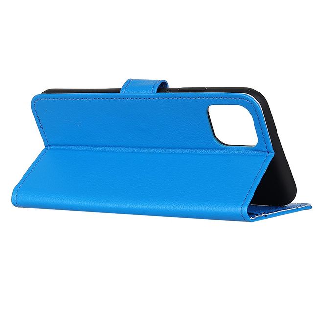 Huawei Y5p Handy Hülle - Litchi Leder Bookcover Series - blau
