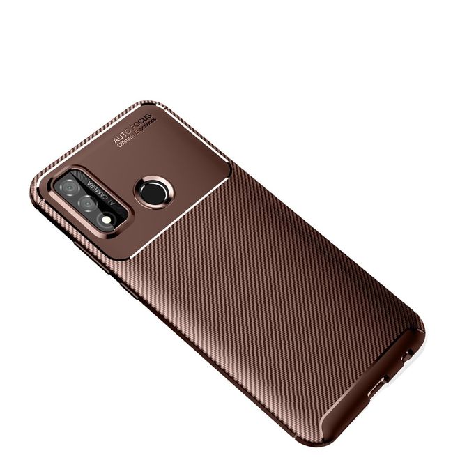 Huawei P smart 2020 Handyhülle - Carbon Fiber TPU Softcase Series - braun