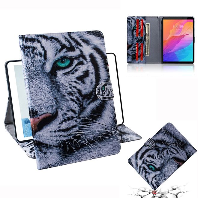 Huawei MatePad T8 Hülle - Smart Kunstleder Case - mit Standfunktion - weisser Tiger