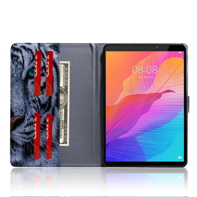 Huawei MatePad T8 Hülle - Smart Kunstleder Case - mit Standfunktion - weisser Tiger