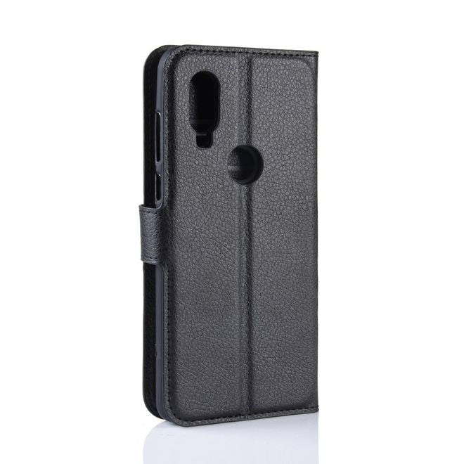 Motorola One Vision Handy Hülle - Litchi Leder Bookcover Series - schwarz