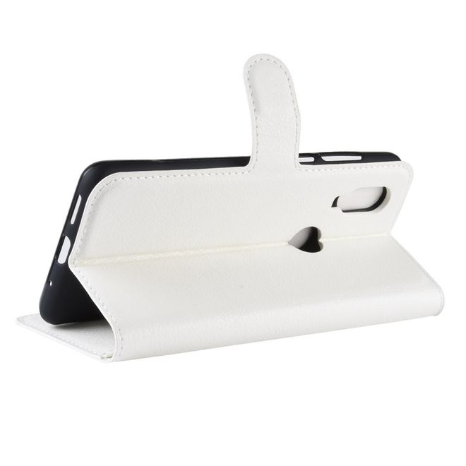 Motorola One Vision Handy Hülle - Litchi Leder Bookcover Series - weiss