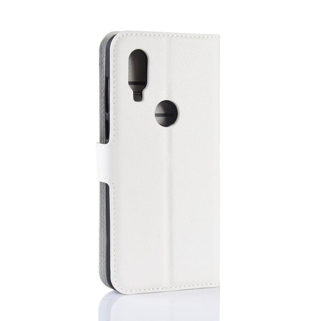 Motorola One Vision Handy Hülle - Litchi Leder Bookcover Series - weiss