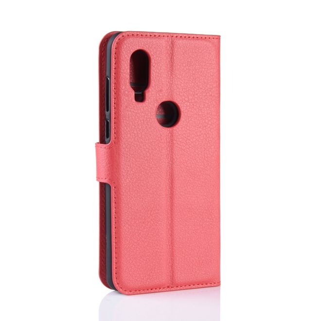Motorola One Vision Handy Hülle - Litchi Leder Bookcover Series - rot