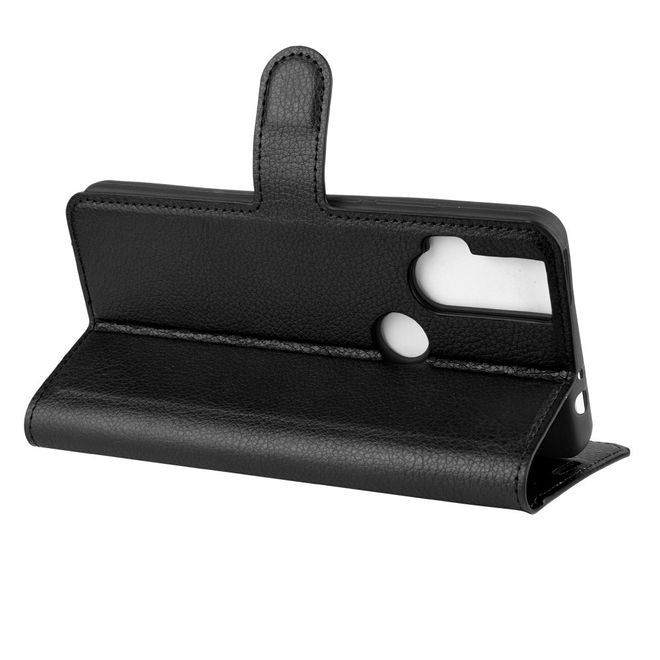 Motorola One Hyper Handy Hülle - Litchi Leder Bookcover Series - schwarz