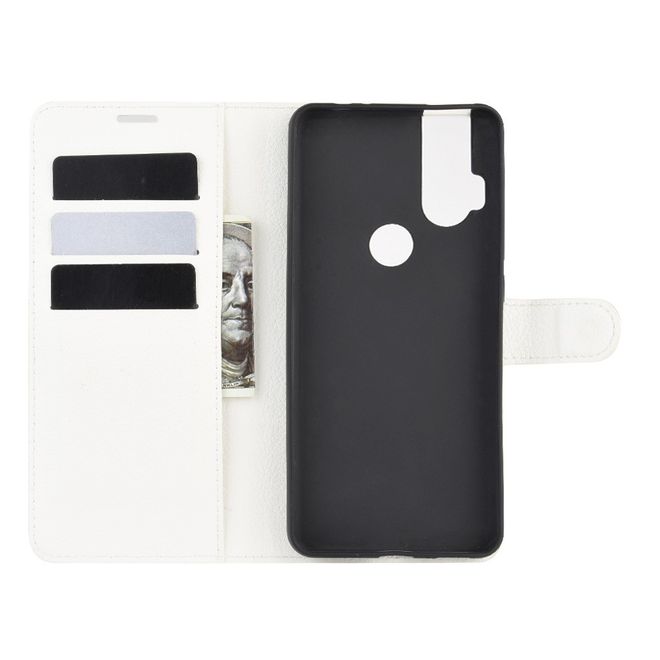 Motorola One Hyper Handy Hülle - Litchi Leder Bookcover Series - weiss