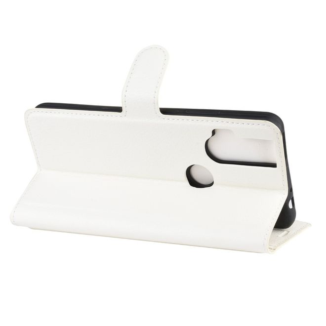 Motorola One Hyper Handy Hülle - Litchi Leder Bookcover Series - weiss