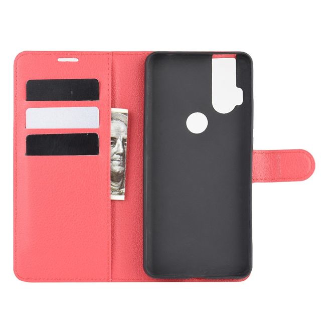 Motorola One Hyper Handy Hülle - Litchi Leder Bookcover Series - rot