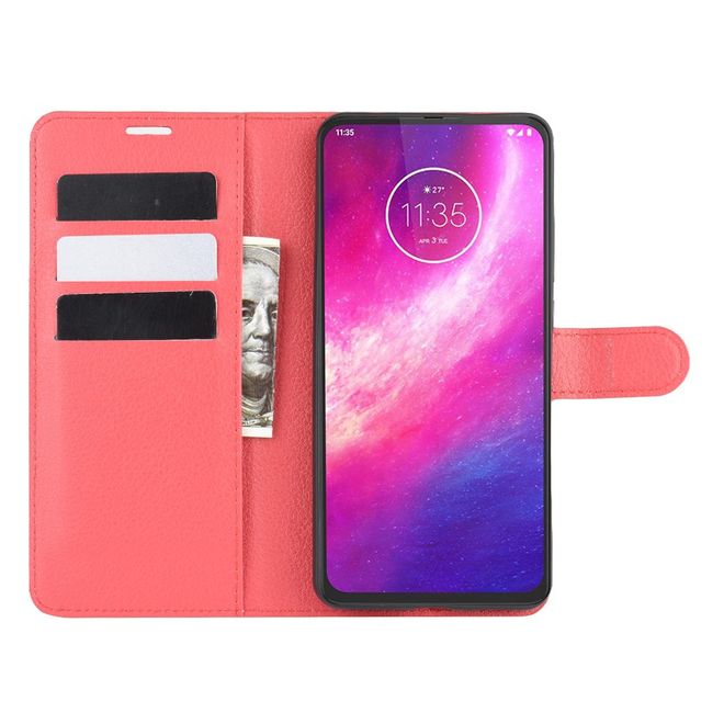 Motorola One Hyper Handy Hülle - Litchi Leder Bookcover Series - rot