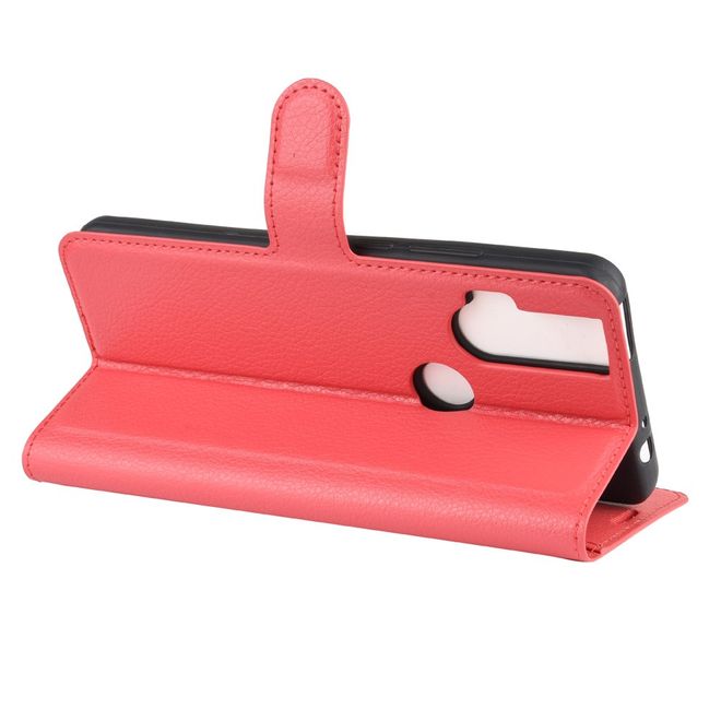 Motorola One Hyper Handy Hülle - Litchi Leder Bookcover Series - rot