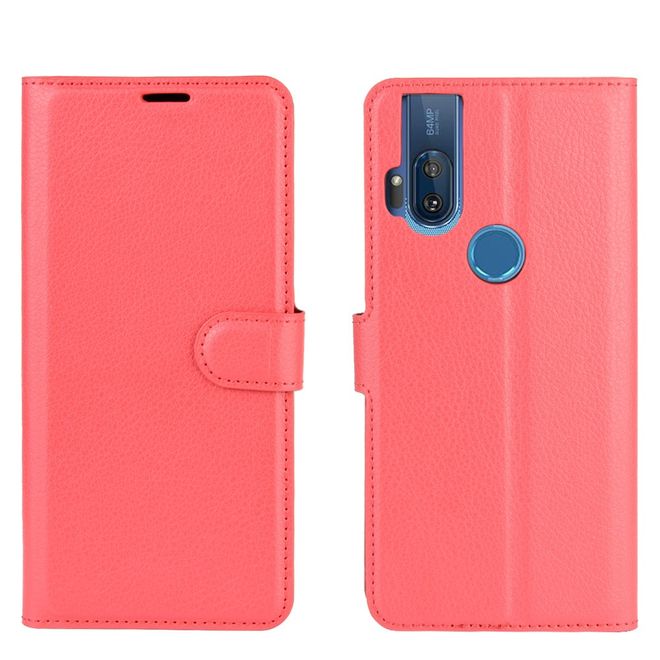 Motorola One Hyper Handy Hülle - Litchi Leder Bookcover Series - rot