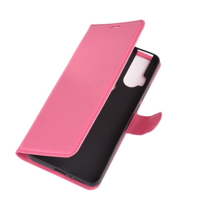 Motorola One Hyper Handy Hülle - Litchi Leder Bookcover Series - rosa