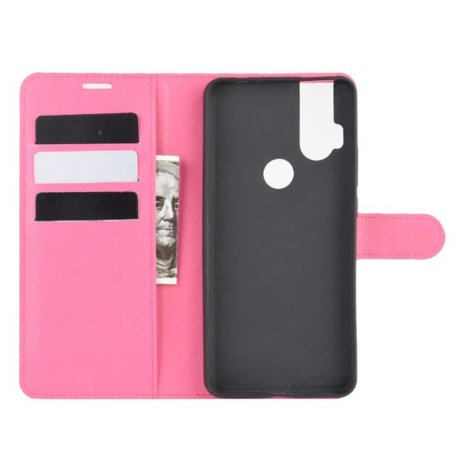 Motorola One Hyper Handy Hülle - Litchi Leder Bookcover Series - rosa