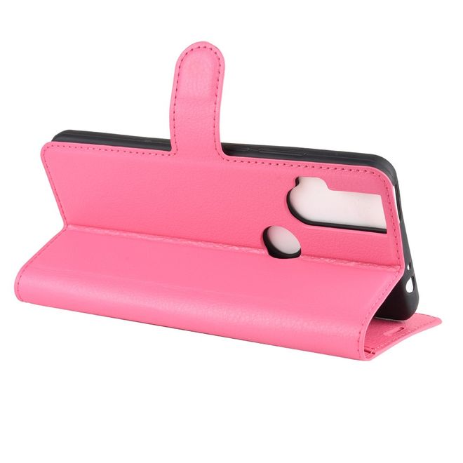 Motorola One Hyper Handy Hülle - Litchi Leder Bookcover Series - rosa