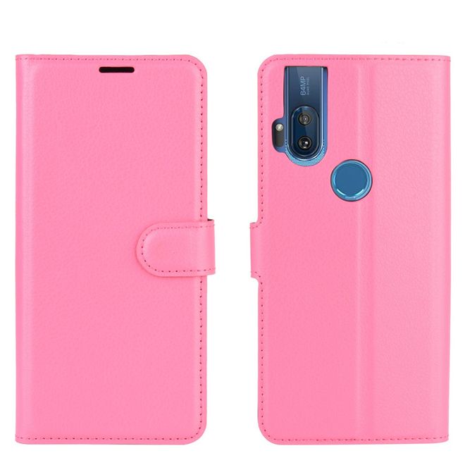 Motorola One Hyper Handy Hülle - Litchi Leder Bookcover Series - rosa