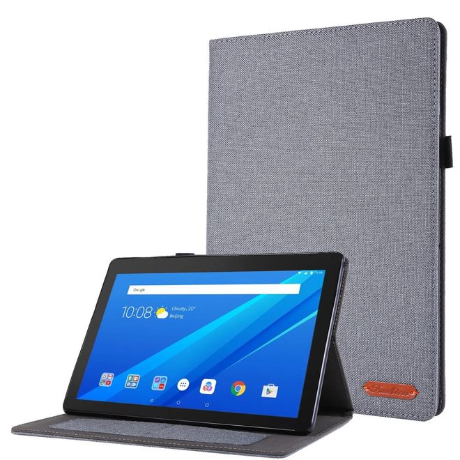 Lenovo Tab E10 Case - Fabric/Synthetic Leather Cover - with Stand Function - Grey