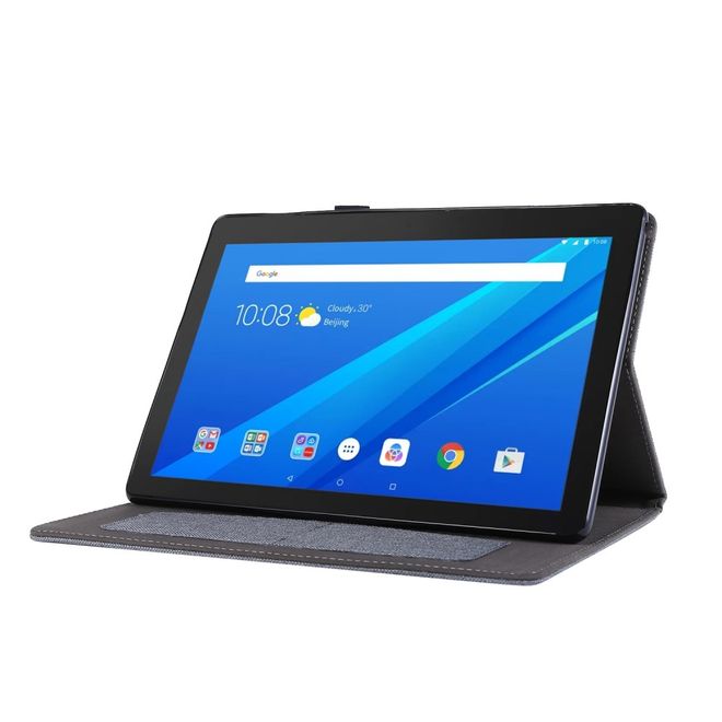 Lenovo Tab E10 Case - Fabric/Synthetic Leather Cover - with Stand Function - Grey