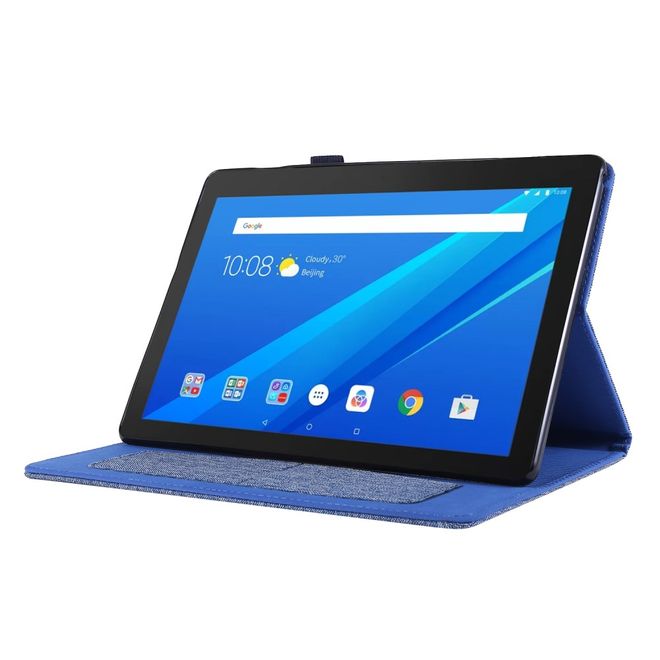 Lenovo Tab E10 Hülle - Case aus Stoff/Kunstleder - mit Standfunktion - blau