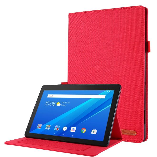 Lenovo Tab E10 Hülle - Case aus Stoff/Kunstleder - mit Standfunktion - rot