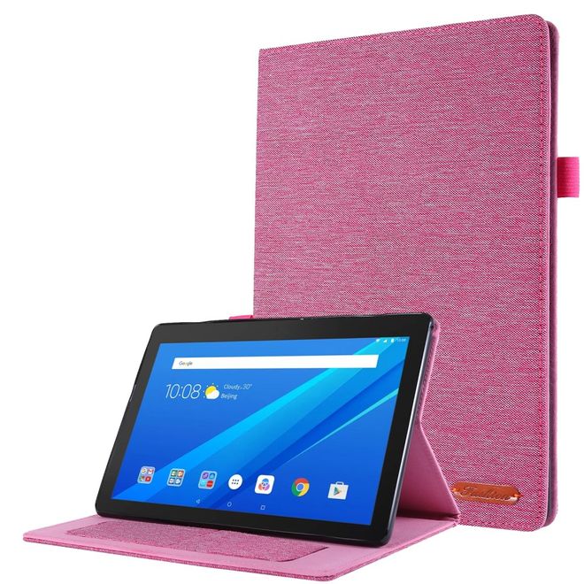 Étui pour Lenovo Tab E10 - Revêtement en tissu/cuir synthétique - Fonction support - Rose