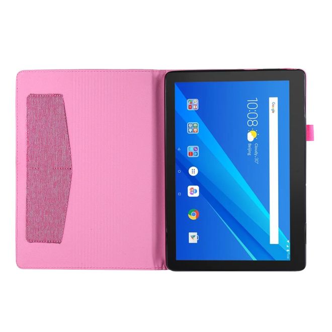 Étui pour Lenovo Tab E10 - Revêtement en tissu/cuir synthétique - Fonction support - Rose