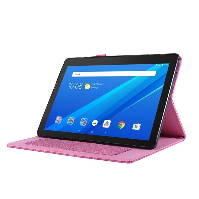 Étui pour Lenovo Tab E10 - Revêtement en tissu/cuir synthétique - Fonction support - Rose
