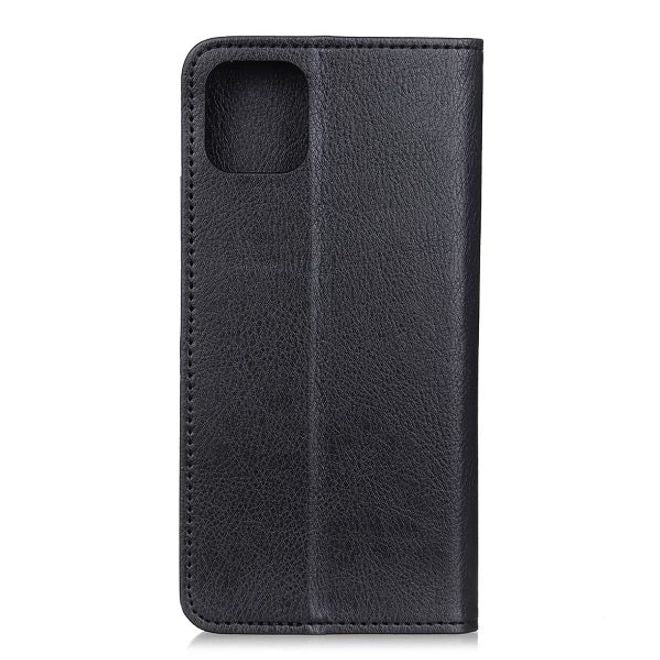 iPhone 12 Pro Max Handy Hülle - Litchi V Leder Bookcover Series - schwarz