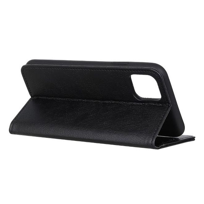 iPhone 12 Pro Max Handy Hülle - Litchi V Leder Bookcover Series - schwarz