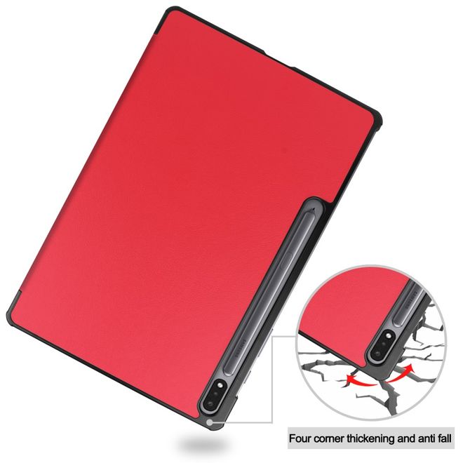 Samsung Galaxy Tab S7+ Hülle - Dreifach faltbares Leder Case - rot