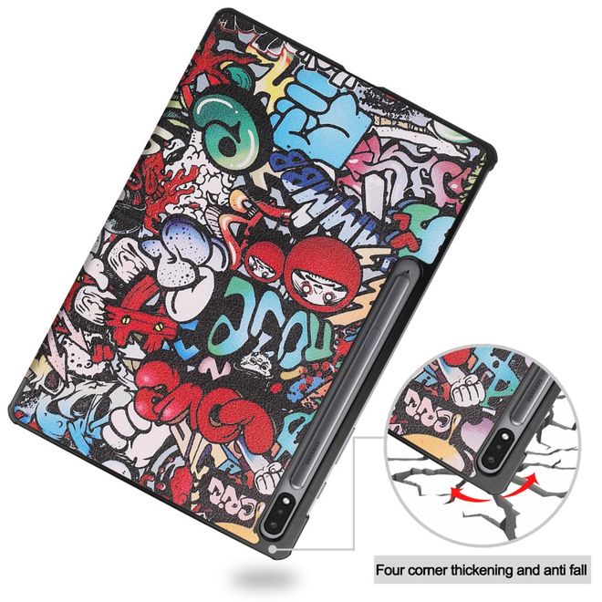 Samsung Galaxy Tab S7+ Hülle - Dreifach faltbares Case aus Leder - Cartoons