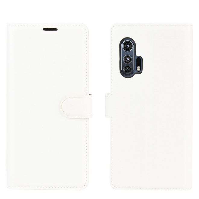 Motorola Edge+ Handy Hülle - Litchi Leder Bookcover Series - weiss