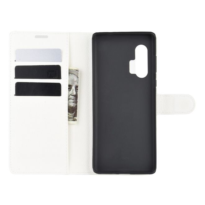 Motorola Edge+ Handy Hülle - Litchi Leder Bookcover Series - weiss