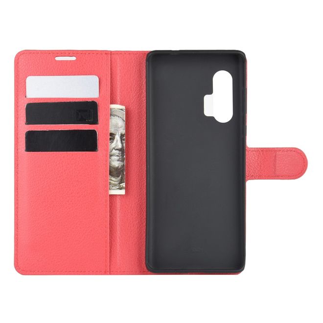 Motorola Edge+ Handy Hülle - Litchi Leder Bookcover Series - rot