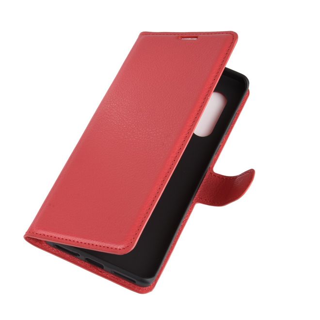 Motorola Edge+ Handy Hülle - Litchi Leder Bookcover Series - rot