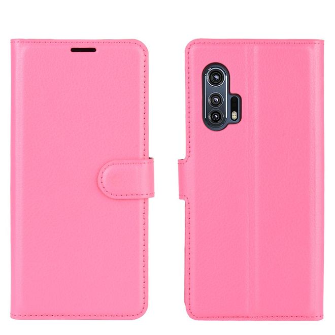 Motorola Edge+ Handy Hülle - Litchi Leder Bookcover Series - rosa