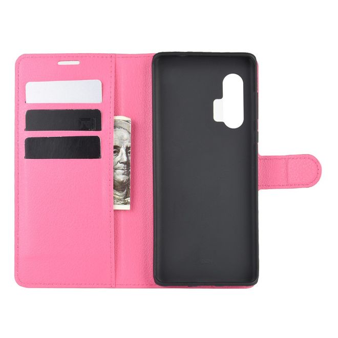 Motorola Edge+ Handy Hülle - Litchi Leder Bookcover Series - rosa