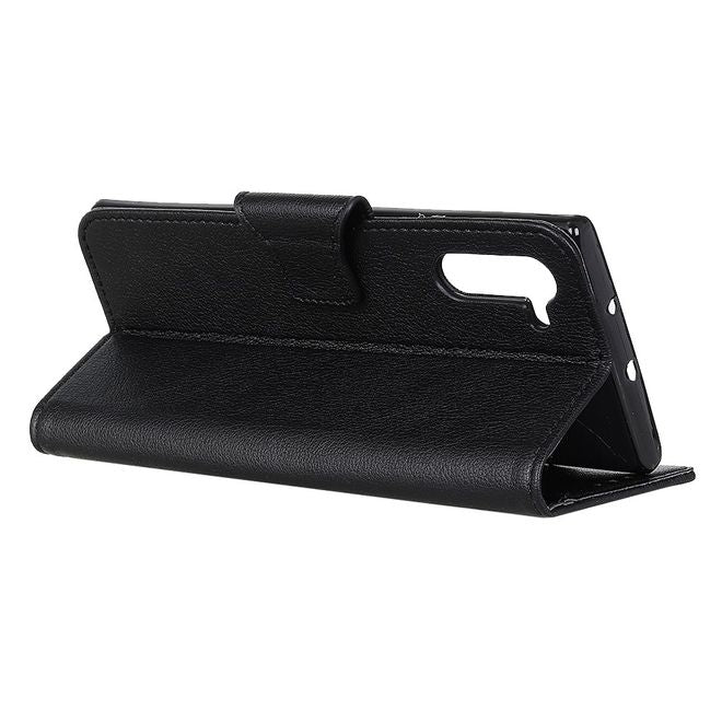 Motorola Edge Handy Hülle - Litchi Leder Bookcover Series - schwarz