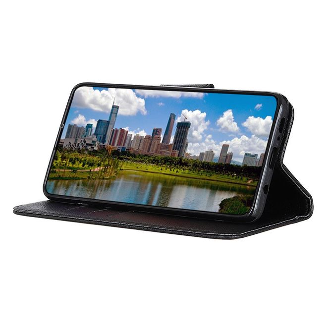 Motorola Edge Handy Hülle - Litchi Leder Bookcover Series - schwarz