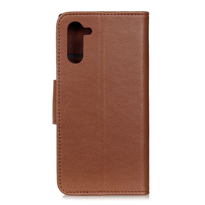 Motorola Edge Handy Hülle - Litchi Leder Bookcover Series - braun