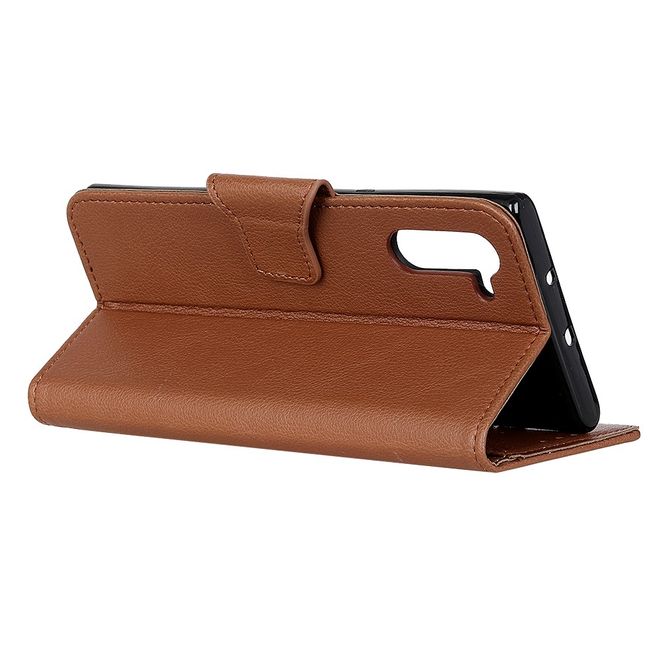 Motorola Edge Handy Hülle - Litchi Leder Bookcover Series - braun