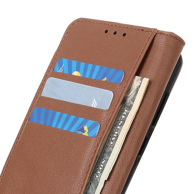 Motorola Edge Handy Hülle - Litchi Leder Bookcover Series - braun