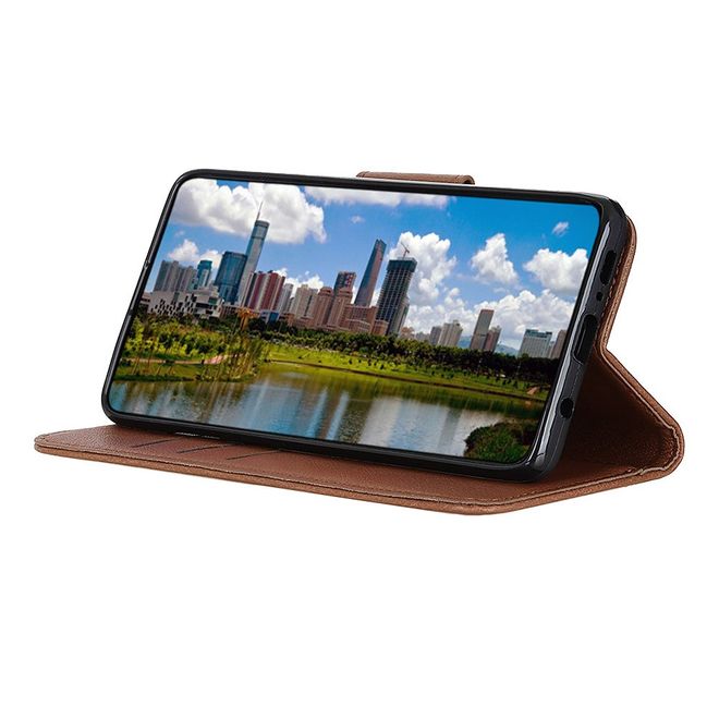 Motorola Edge Handy Hülle - Litchi Leder Bookcover Series - braun