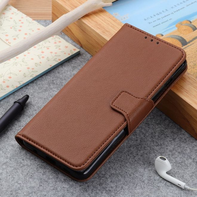 Motorola Edge Handy Hülle - Litchi Leder Bookcover Series - braun