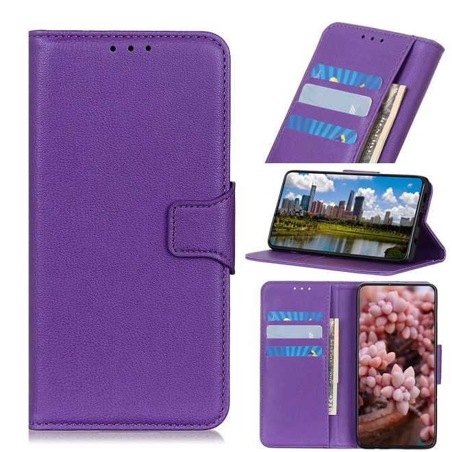 Motorola Edge Handy Hülle - Litchi Leder Bookcover Series - purpur