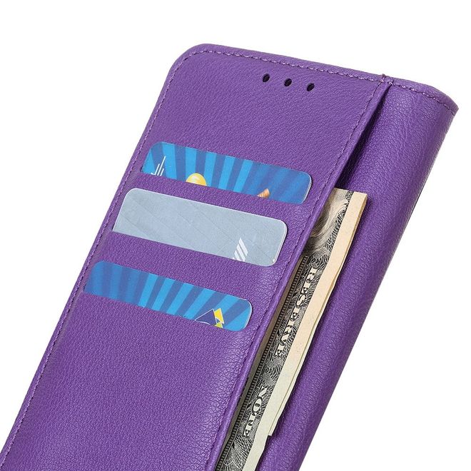 Motorola Edge Handy Hülle - Litchi Leder Bookcover Series - purpur