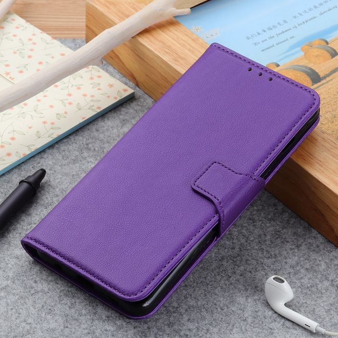 Motorola Edge Handy Hülle - Litchi Leder Bookcover Series - purpur