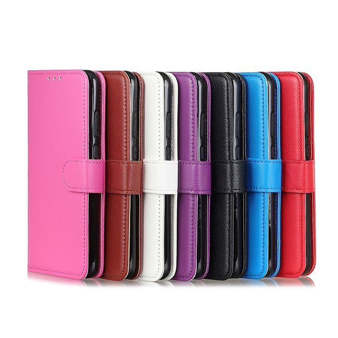 Xiaomi Redmi 9 Handy Hülle - Litchi Leder Bookcover Series - schwarz
