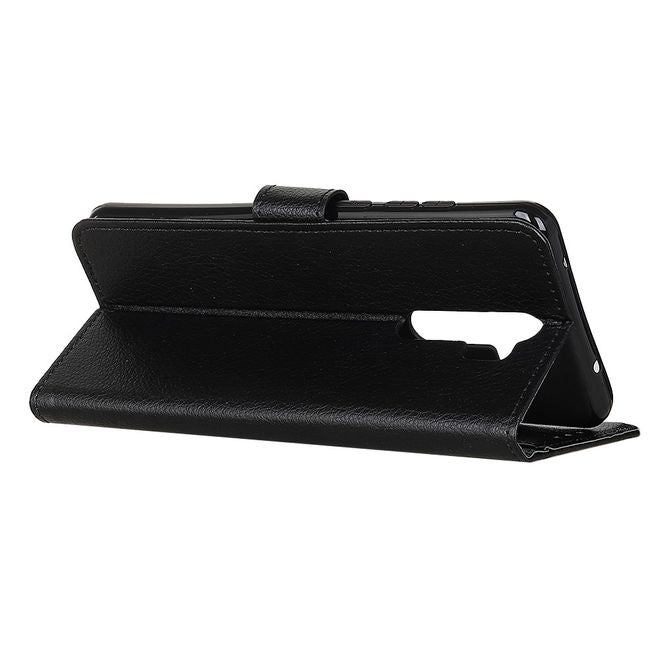 Xiaomi Redmi 9 Handy Hülle - Litchi Leder Bookcover Series - schwarz