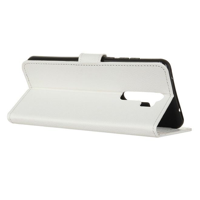 Xiaomi Redmi 9 Handy Hülle - Litchi Leder Bookcover Series - weiss