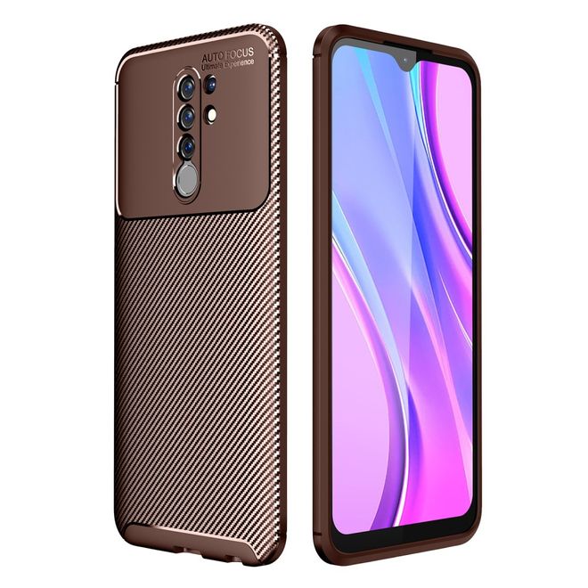 Xiaomi Redmi 9 Handyhülle - Carbon Fiber TPU Softcase Series - braun